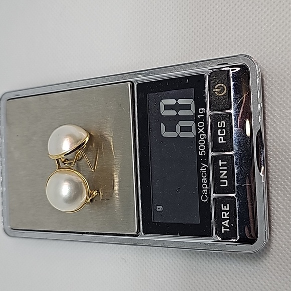 14k mabe pearl earrings, 6 grams, pearl size 14.52mm. - Picture 3 of 7
